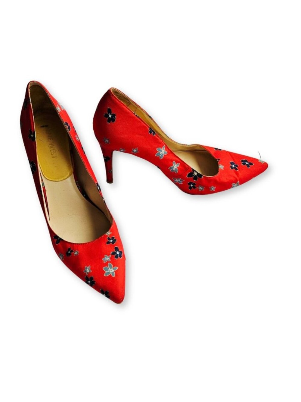 Nine West Red Floral Print Fabric Pointed Toe Stiletto Pumps 9M